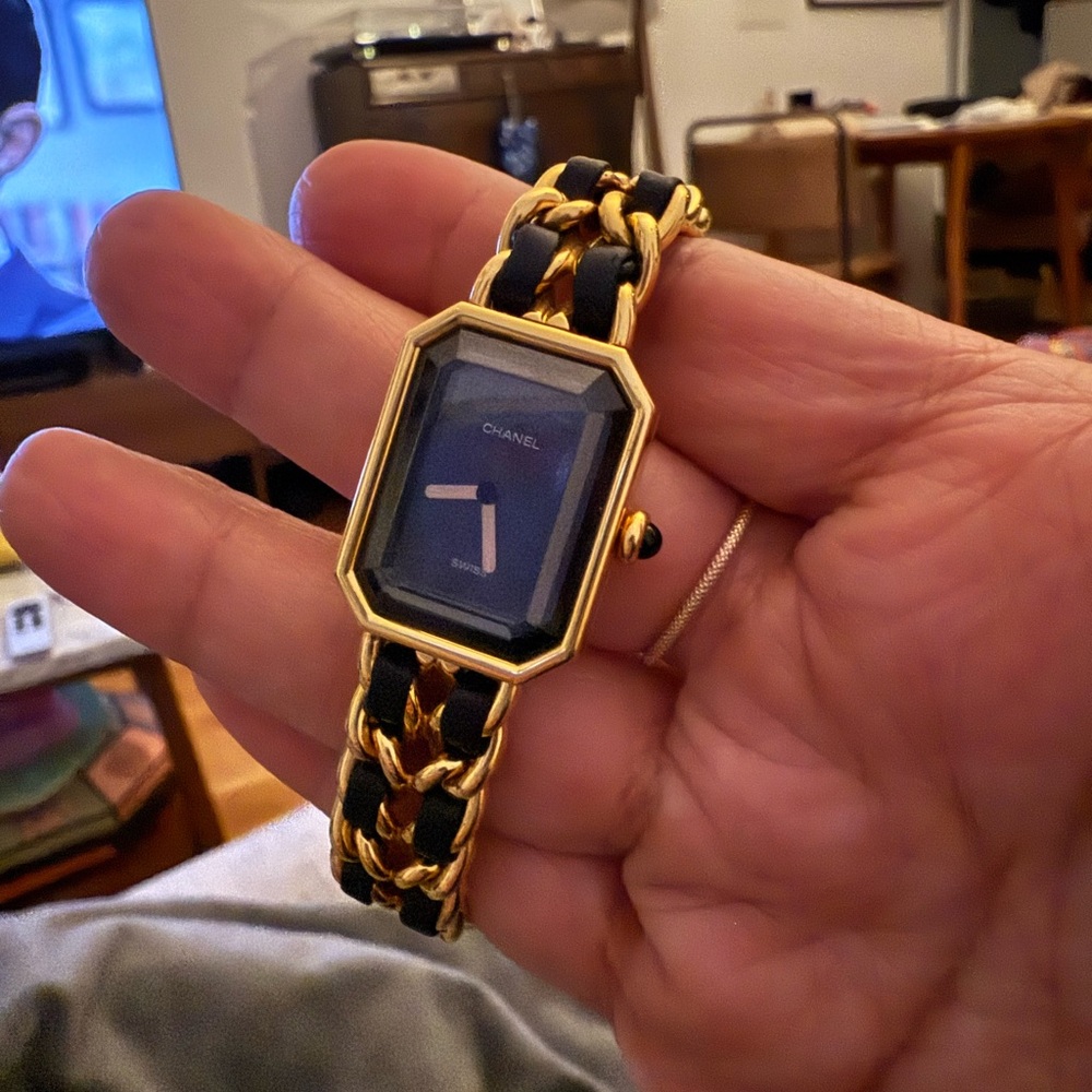 CHANEL Black and Gold Chain-Link Watch